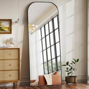 BEAUTYPEAK 142 x 52 cm minimalistisk ram stående spegel, solid helkroppsspegel fristående, lätt spegel i full längd hängande på väggen horisontellt eller vertikalt för sovrum svart