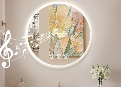 Habison spegel med belysning, 50 cm badrumsspegel rund med belysning badrumsspegel med anti-dimma, Bluetooth, 3 ljusfärger LED badrum väggspegel med touch-strömbrytare, spegel badrum med ljus