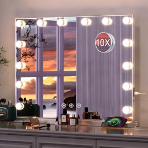 Make Up Spegel med Belysning: Bästa Valen för Perfekt Sminkning Hollywood sminkspegel med belysning, make-up spegel med 14 dimbara LED-lampor, 3 ljusfärger, Hollywood spegel med USB oplaadpoort och 10x förstoringsspegel - 50x40 cm