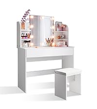 Byrå med spegel IKEA: Bästa valen, tips och recensioner SONNI Sminkbord med pall och LED-belysning, vit byrå med Hollywood-spegellampa, spegel, toalettbord, 108 x 40 x 140 cm
